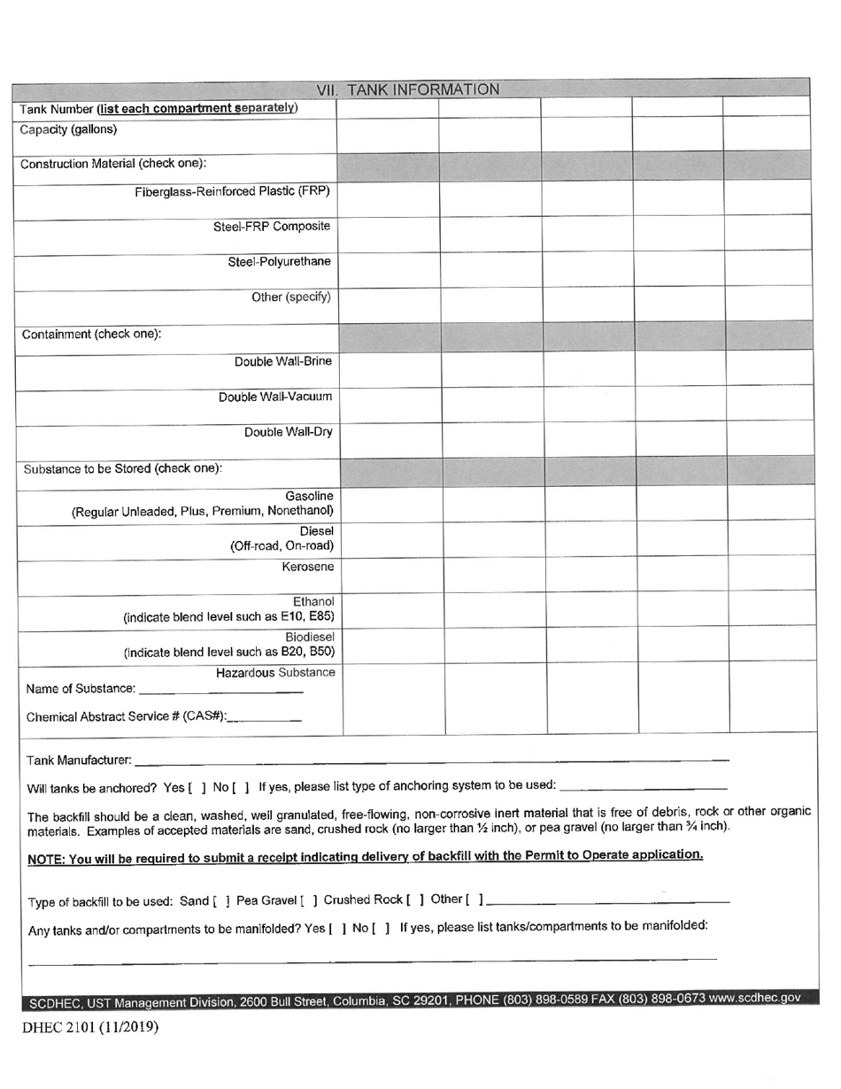 DHEC Form 2101 Application for Permit to Install - South Carolina, Page 2
