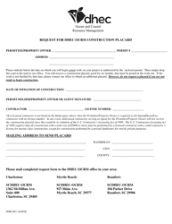Document preview: DHEC Form 3911 Request for Dhec-Ocrm Construction Placard - South Carolina