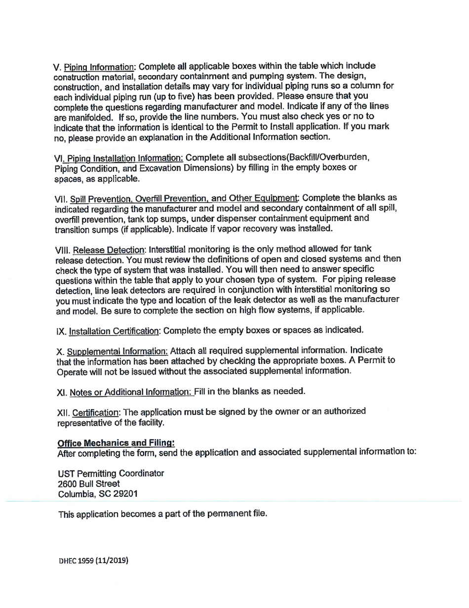 DHEC Form 1959 Application for Permit to Operate - South Carolina, Page 10
