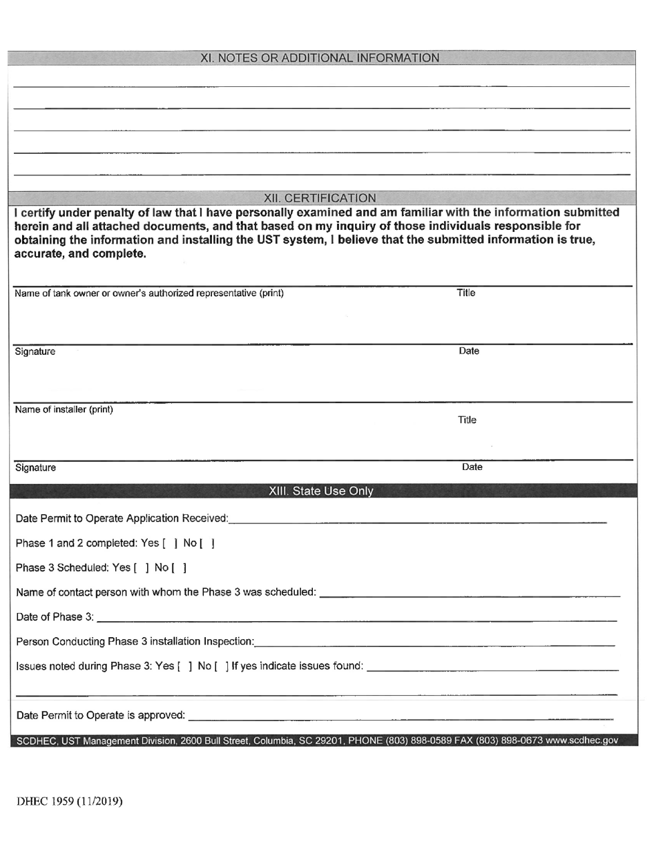 DHEC Form 1959 Application for Permit to Operate - South Carolina, Page 7