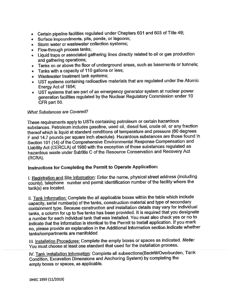 DHEC Form 1959 Application for Permit to Operate - South Carolina, Page 9