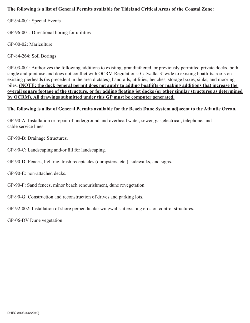 DHEC Form 3903 General Permit Application - South Carolina, Page 3