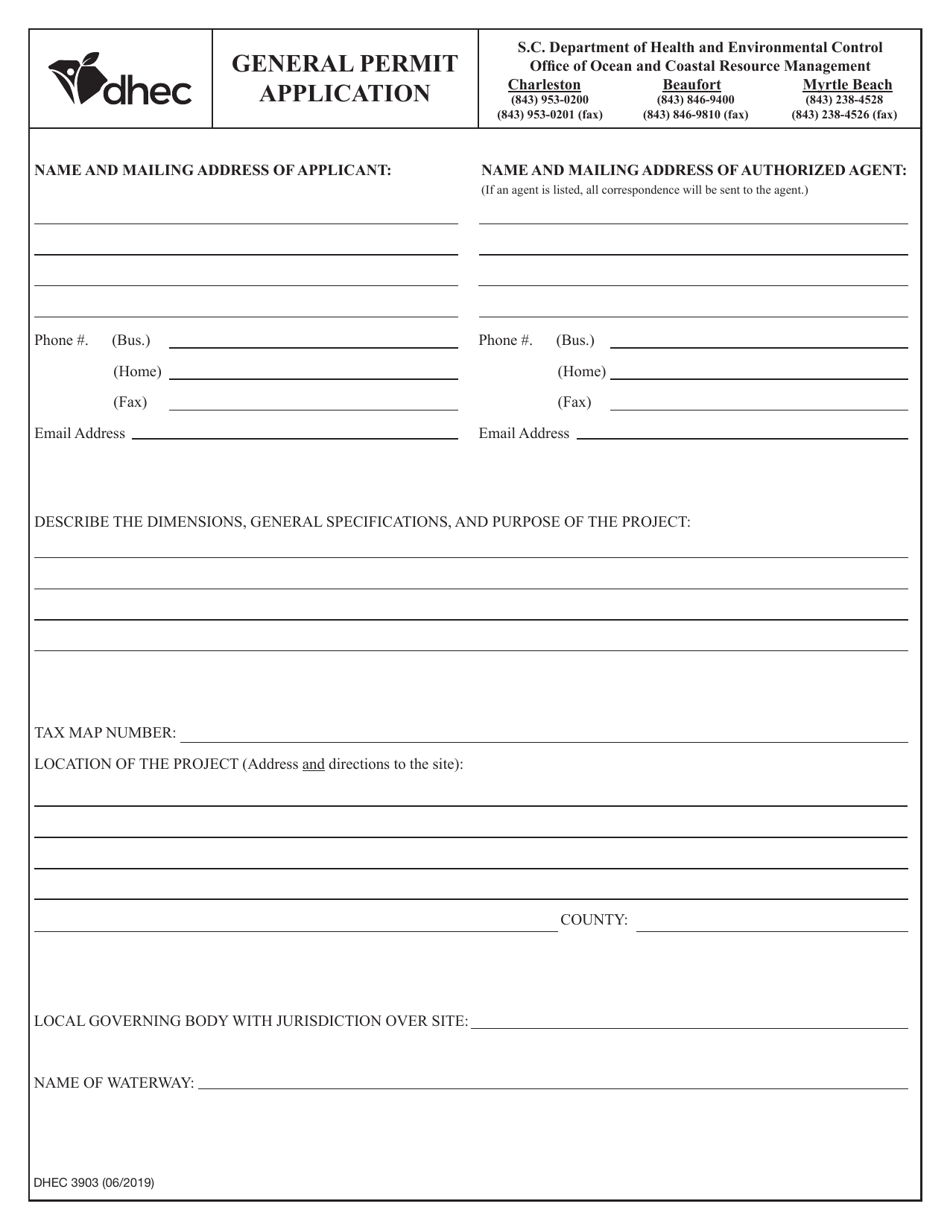 DHEC Form 3903 General Permit Application - South Carolina, Page 4