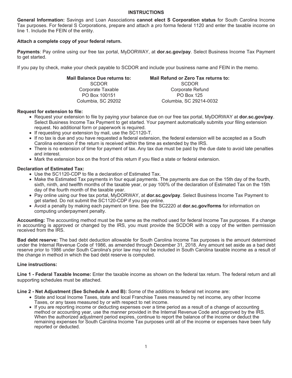 Form SC1104 Savings and Loan Association Tax Return - South Carolina, Page 3
