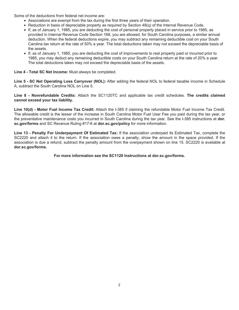 Form SC1104 Savings and Loan Association Tax Return - South Carolina, Page 4
