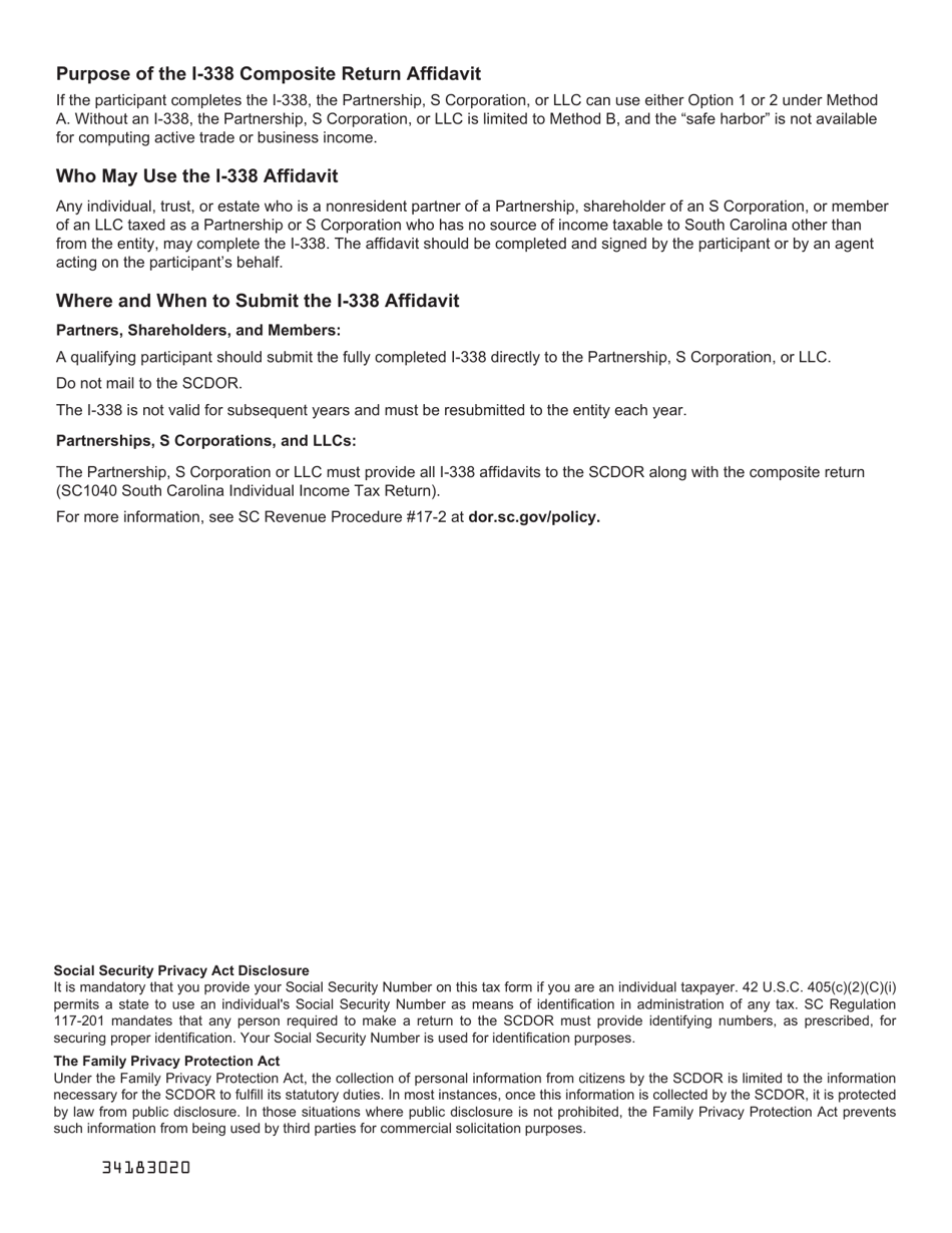 Form I-338 Composite Return Affidavit - South Carolina, Page 3