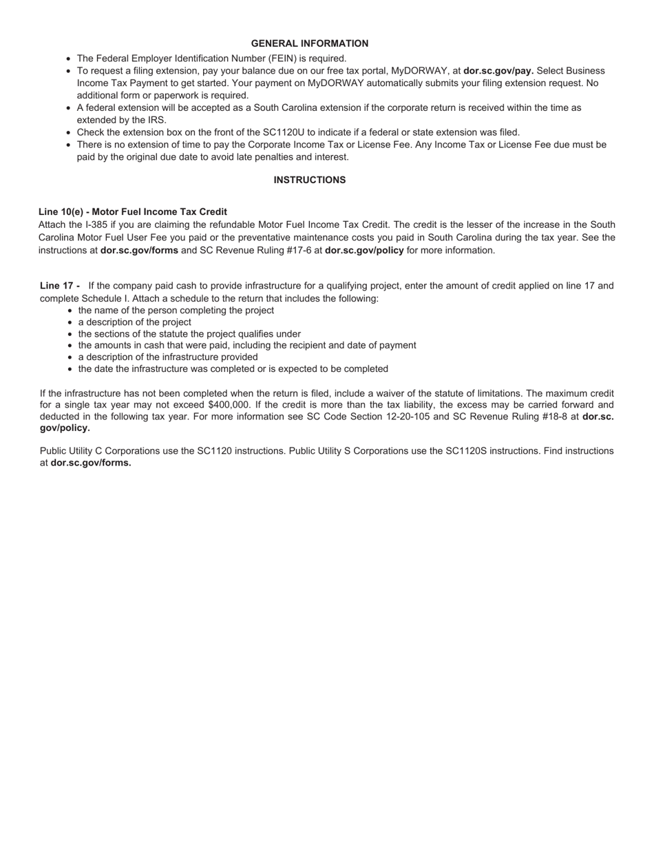 Form SC1120U Public Utility Tax Return - South Carolina, Page 10