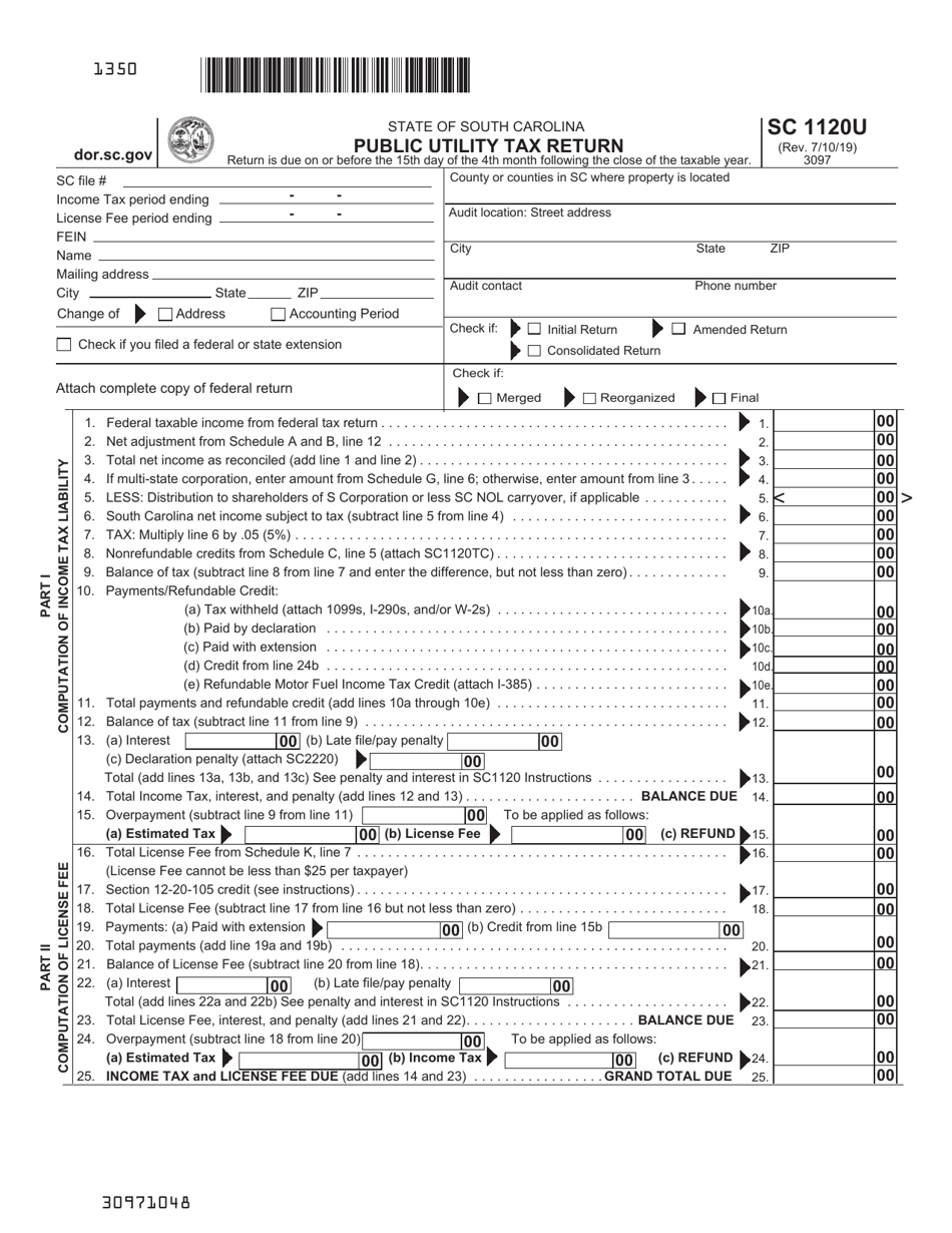 Form SC1120U Public Utility Tax Return - South Carolina, Page 1