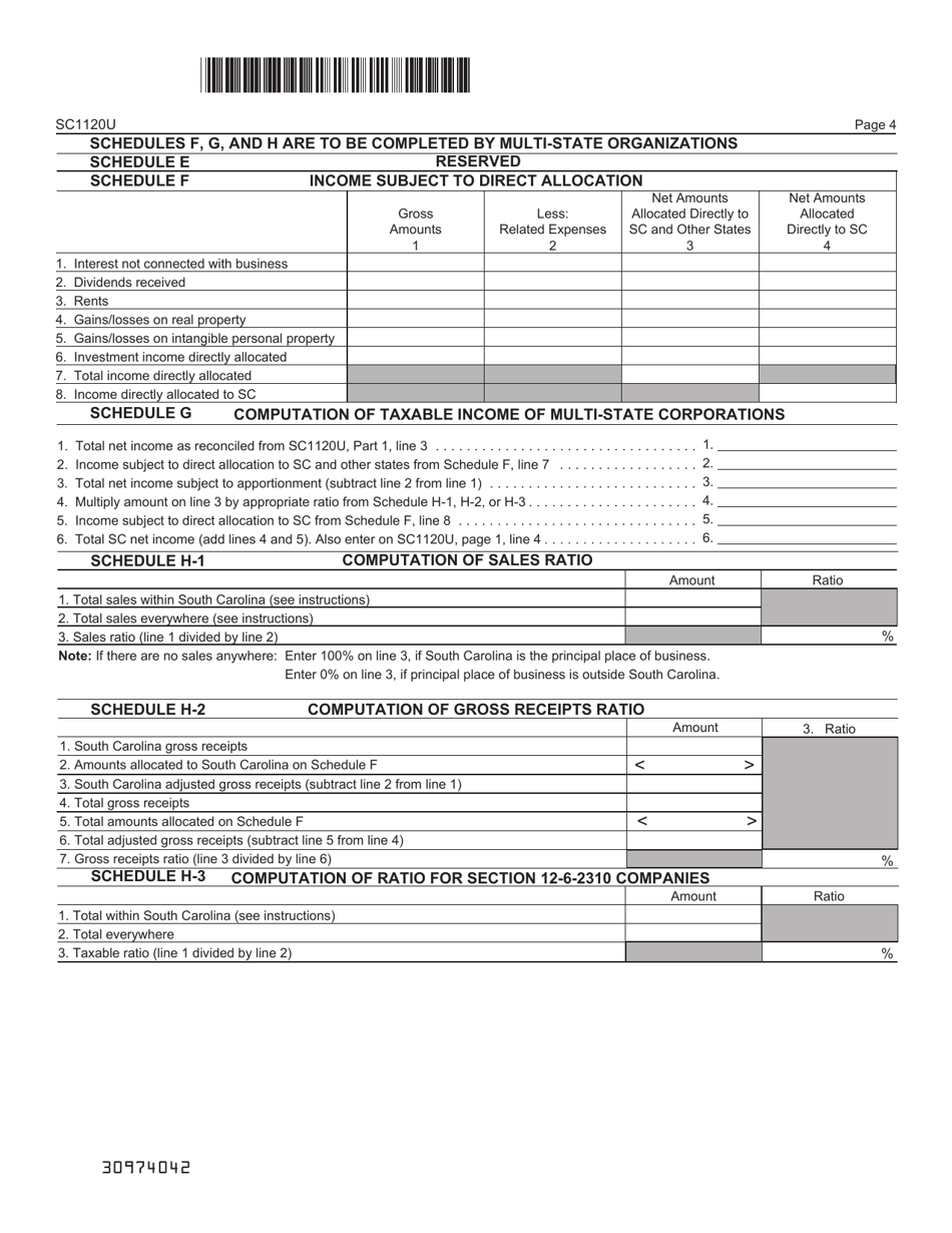 Form SC1120U Public Utility Tax Return - South Carolina, Page 4
