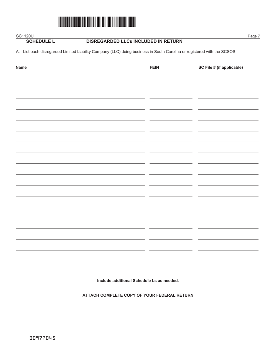 Form SC1120U Public Utility Tax Return - South Carolina, Page 7