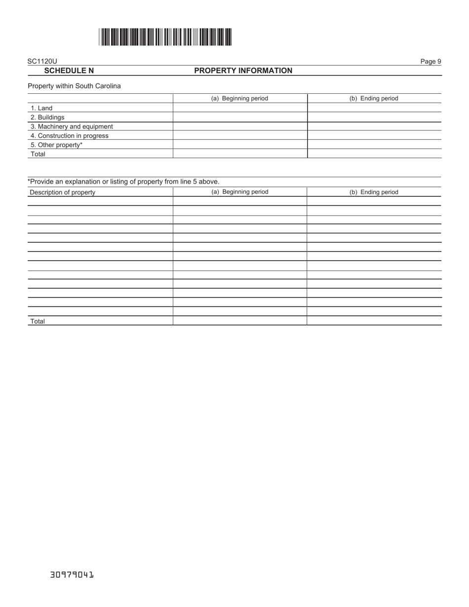 Form SC1120U Public Utility Tax Return - South Carolina, Page 9