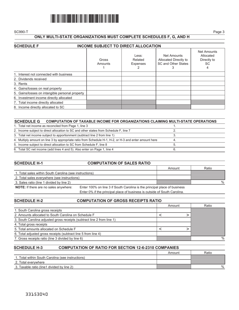 Form SC990-T Exempt Organization Business Tax Return - South Carolina, Page 3