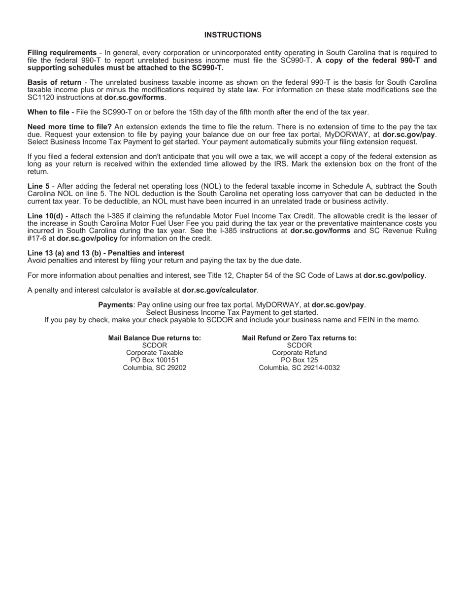 Form SC990-T Exempt Organization Business Tax Return - South Carolina, Page 4