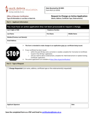 Form RU5 &quot;Request to Change an Active Application&quot; - South Dakota