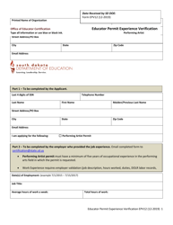 Form EPV12 Educator Permit Experience Verification - Performing Artist - South Dakota