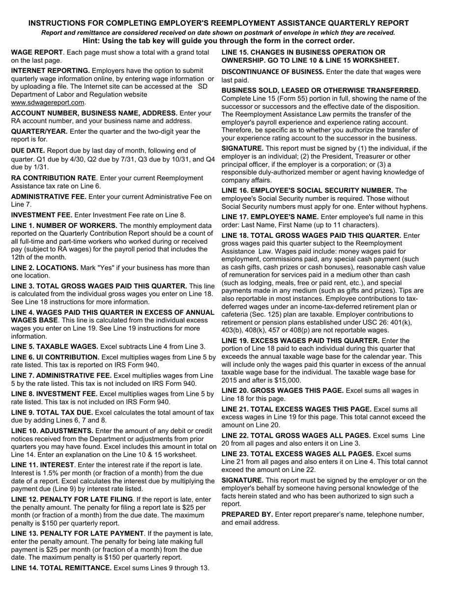 Form 21 Employers Reemployment Assistance Quarterly Report - South Dakota, Page 6