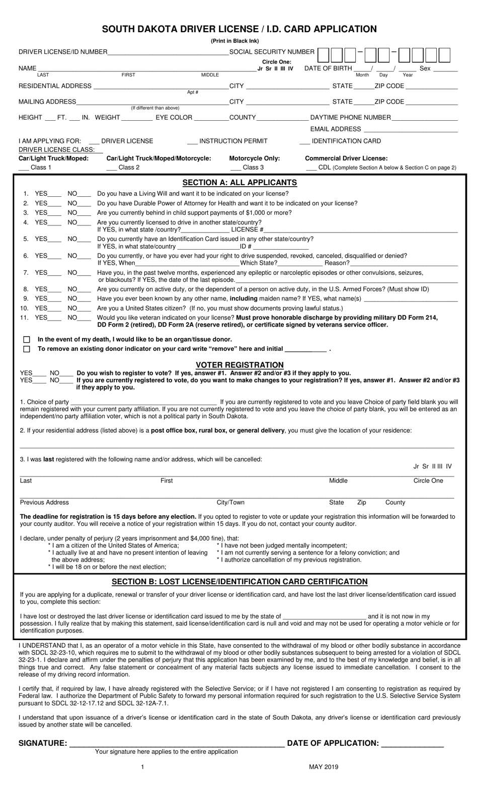 South Dakota South Dakota Driver License / I.d. Card Application ...