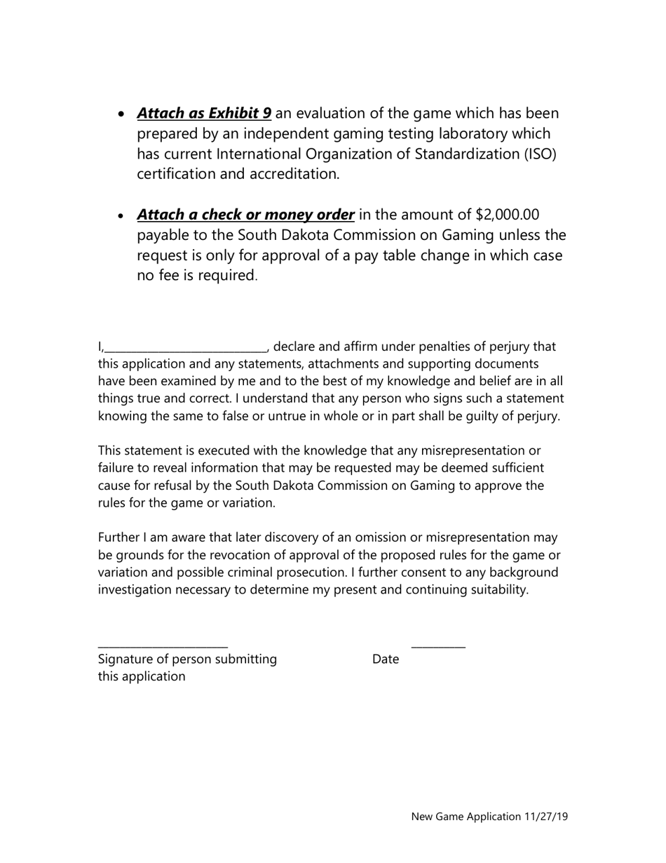 Application for New Game or Game Variation - South Dakota, Page 3