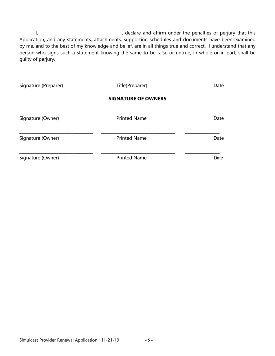 Simulcast Provider Renewal Application - South Dakota, Page 5