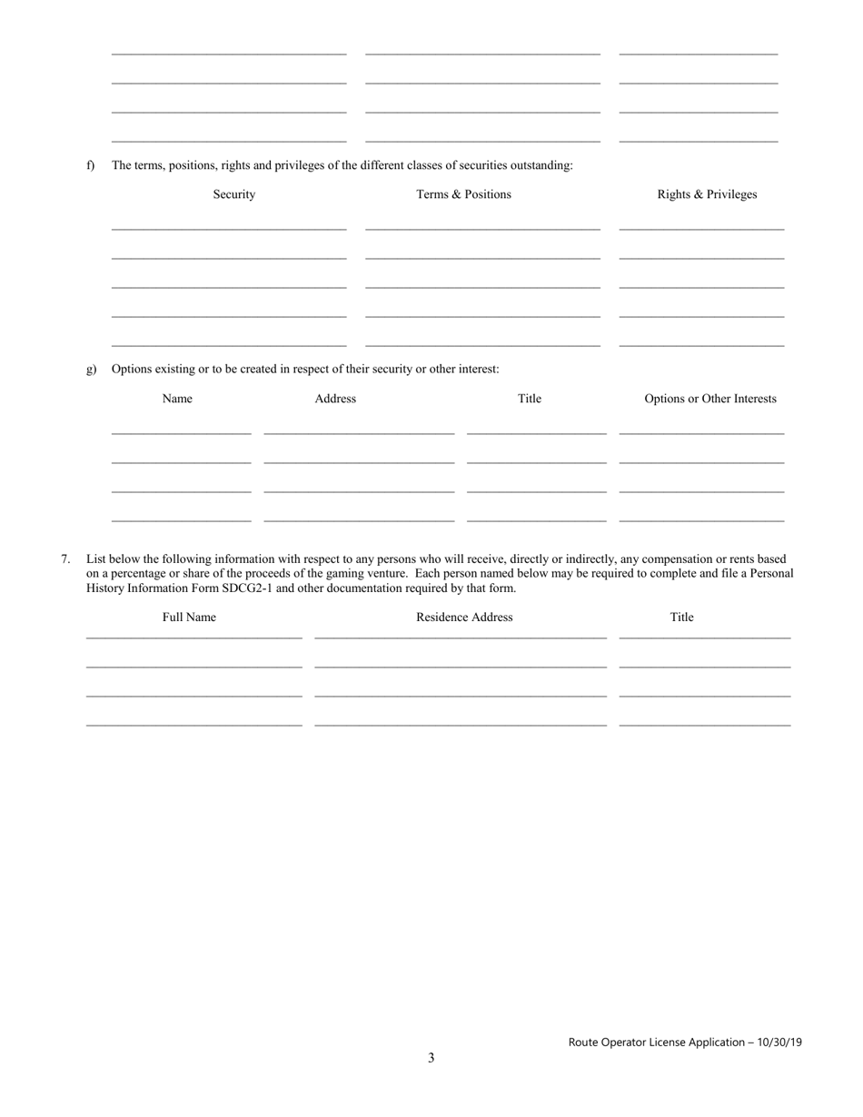 Route Operator License Application - South Dakota, Page 3