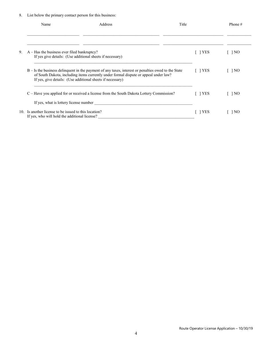 Route Operator License Application - South Dakota, Page 4