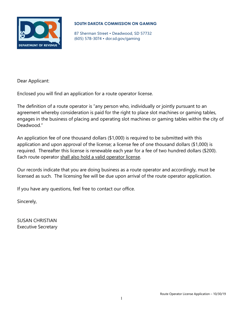 South Dakota Route Operator License Application - Fill Out, Sign Online ...