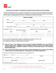 Document preview: Form PH-4280 Declaration of Eligibility for Expedited Licensure Process (Spouse of Military Member) - Tennessee