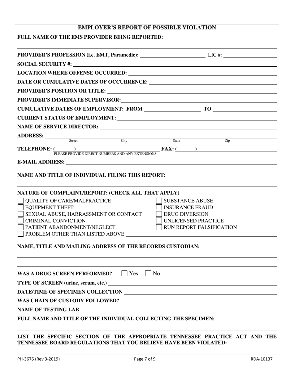 Form PH-3676 The EMS Complaint / Investigation - Tennessee, Page 7