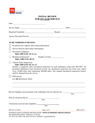 Form PH-4237 Initial Review for Invalid Service - Tennessee
