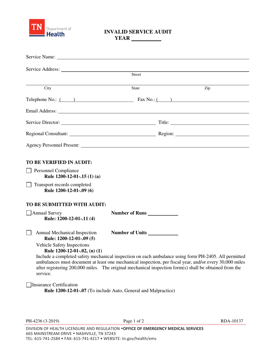 Form PH-4236 Invalid Service Audit - Tennessee, Page 1