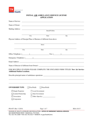 Form PH-4073 Initial Air Ambulance Service License Application - Tennessee