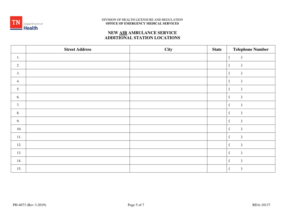 Form PH-4073 Initial Air Ambulance Service License Application - Tennessee, Page 5