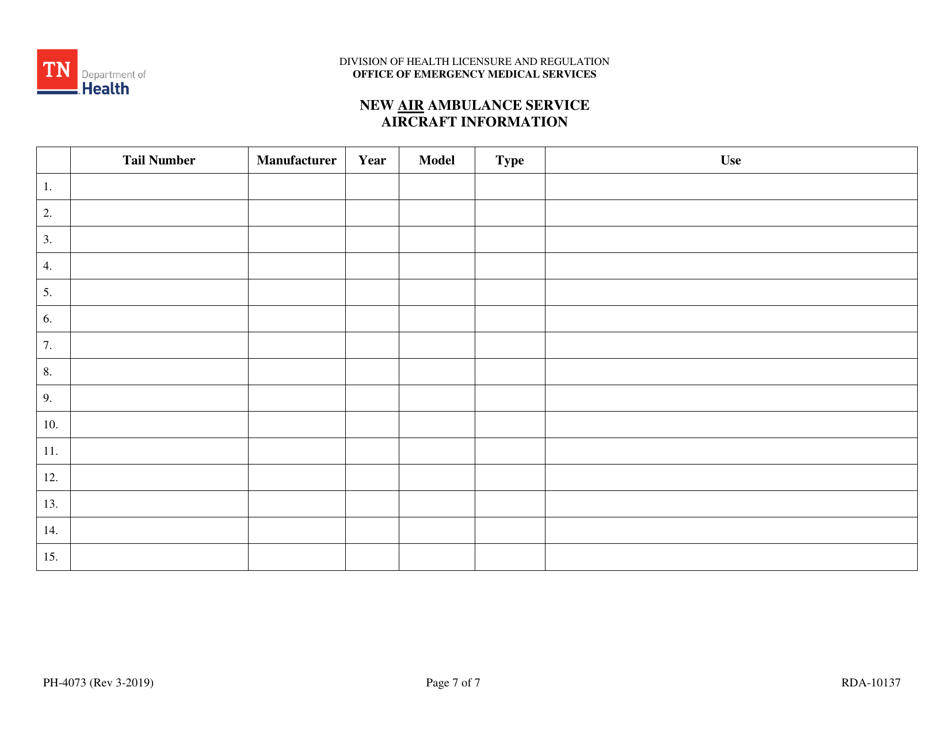 Form PH-4073 Initial Air Ambulance Service License Application - Tennessee, Page 7