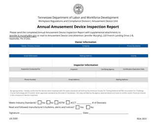 Document preview: Form LB-3300 Annual Amusement Device Inspection Report - Tennessee