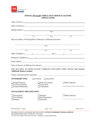 Form PH-4070 Initial Invalid Ambulance Service License Application - Tennessee