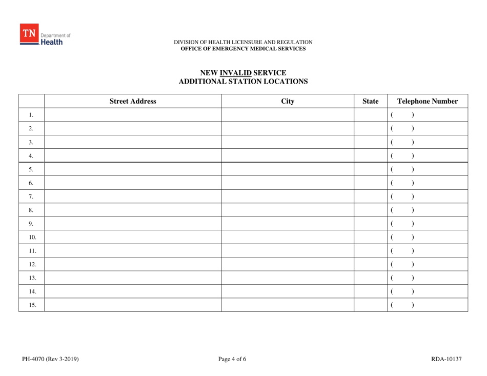 Form PH-4070 Initial Invalid Ambulance Service License Application - Tennessee, Page 4