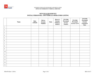 Form PH-4070 Initial Invalid Ambulance Service License Application - Tennessee, Page 5