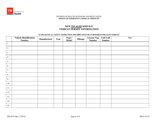 Form PH-4070 Initial Invalid Ambulance Service License Application - Tennessee, Page 6