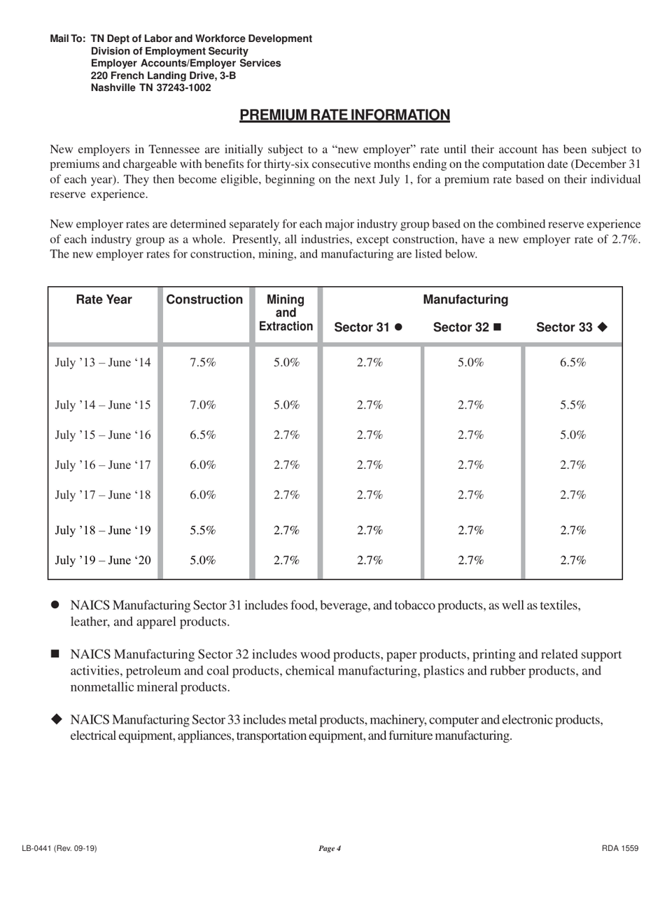 Form LB-0441 Report to Determine Status - Application for Employer Number - Tennessee, Page 4