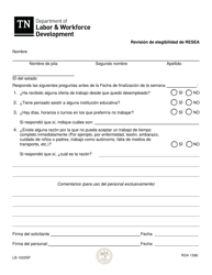 Document preview: Formulario LB-1022 Revision De Elegibilidad De Resea - Tennessee (Spanish)