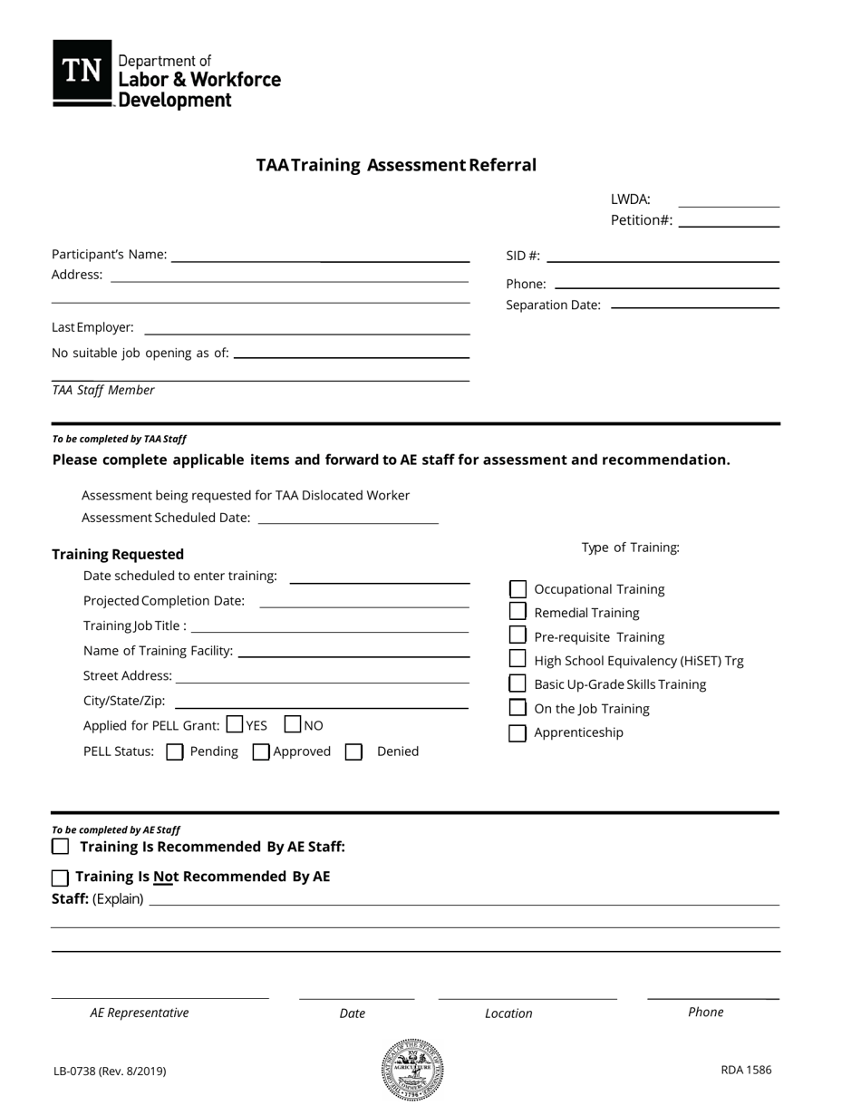 Form LB-0738 Taa Training Assessment Referral - Tennessee, Page 1