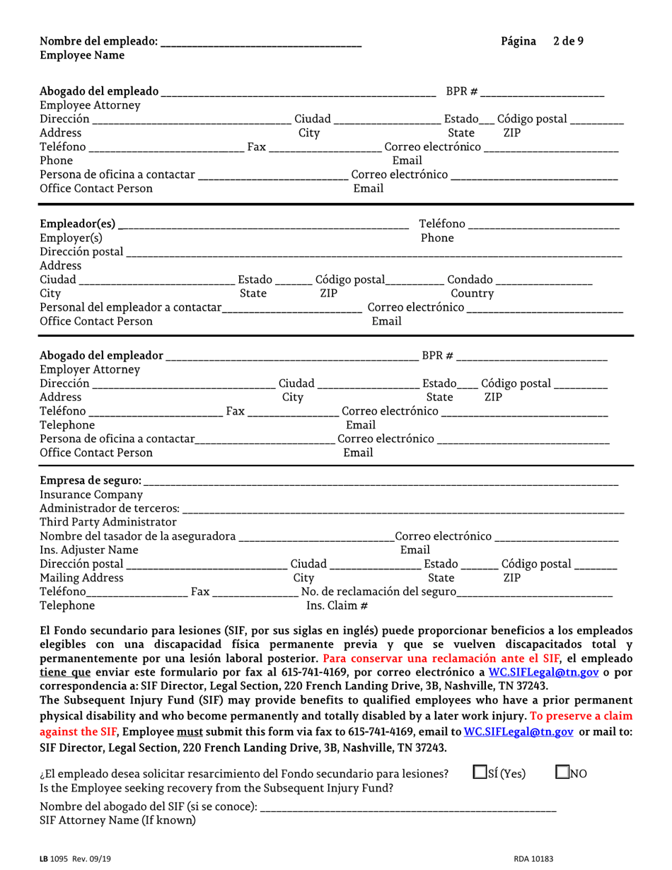 Form LB-1095 Petition for Benefit Determination - Tennessee (English / Spanish), Page 2