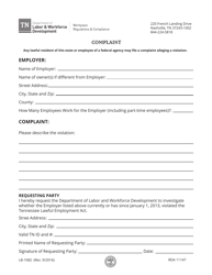 Document preview: Form LB-1082 Violation of Tn Lawful Employment Act Complaint Form - Tennessee