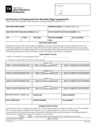 Document preview: Form LB-1050 Verification of Employment for Monthly Wage Supplement - Tennessee
