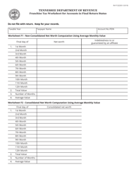 Form RV-F1322501 Franchise Tax Worksheet for Accounts in Final Return Status - Tennessee
