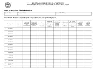 Form RV-F1322501 Franchise Tax Worksheet for Accounts in Final Return Status - Tennessee, Page 2
