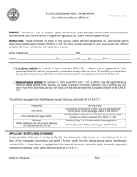 Document preview: Form RV-F16031 Low or Medium Speed Affidavit - Tennessee