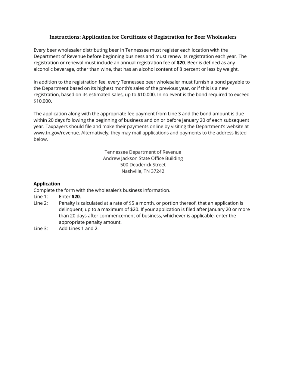 Form BER114 (RV-R0007201) Application for Certificate of Registration for Beer Wholesalers - Tennessee, Page 2