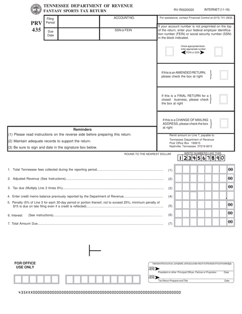 Form PRV435 (RV-R0020020)  Printable Pdf