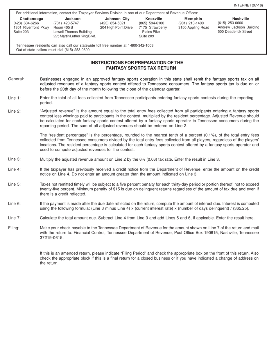 Form PRV435 (RV-R0020020) Fantasy Sports Tax Return - Tennessee, Page 2